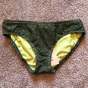 NEW NWT ANNE COLE LOCKER Olive Lime Green Crochet Mesh Bikini Swim Bottom Small